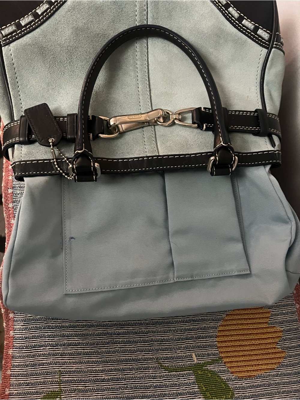Coach Light Blue Suede & Navy Leather Hampton Satchel 2007 - Picture 12 of 14